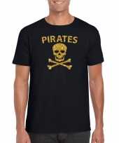Originele piraten shirt foute party verkleed carnavalskleding carnavalskleding goud glitter zwart heren