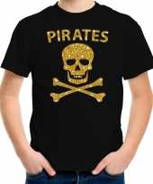 Originele piraten verkleed shirt goud glitter zwart kinderen carnavalskleding