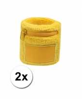 Originele polsbandje geel rits vakje x carnavalskleding