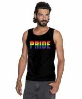 Originele pride regenboog tekst singlet shirt tanktop zwart heren carnavalskleding