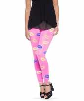 Originele roze legging lippen kusjes dames carnavalskleding