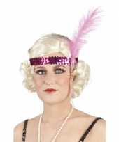 Originele roze pailletten hoofdband veer carnavalskleding