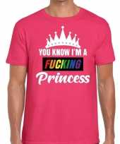 Originele roze you know i am a fucking princess gay pride t-shirt heren carnavalskleding
