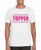 Originele topper t shirt wit roze bedrukking heren carnavalskleding