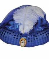 Originele toppers blauw arabisch sultan hoedje diamant veer carnavalskleding