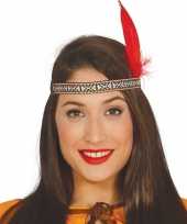 Originele toppers indianen verkleed hoofdband rode veer volwassenen carnavalskleding