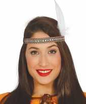 Originele toppers indianen verkleed hoofdband witte veer volwassenen carnavalskleding