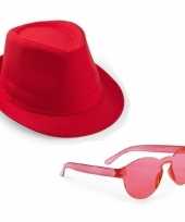 Originele toppers rood trilby party hoedje rode zonnebril carnavalskleding