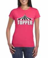 Originele toppers t shirt roze topper witte letters dames carnavalskleding