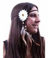 Originele verkleed hoofdband witte bloem veren carnavalskleding