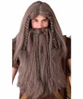 Originele vikingen verkleedpruik baard bruin carnavalskleding