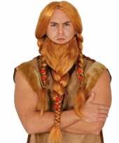 Originele vikingen verkleedpruik rood baard carnavalskleding