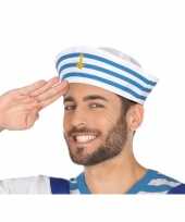 Originele wit blauw matrozen verkleed hoedje volwassenen carnavalskleding