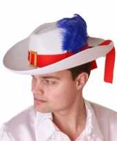 Originele witte musketier hoed rode band carnavalskleding