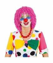 Originele wollen clownspruik roze carnavalskleding