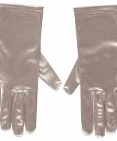 Originele zilveren gala handschoenen kort satijn carnavalskleding