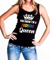 Originele zwart you know i am a fucking queen tanktop dames carnavalskleding